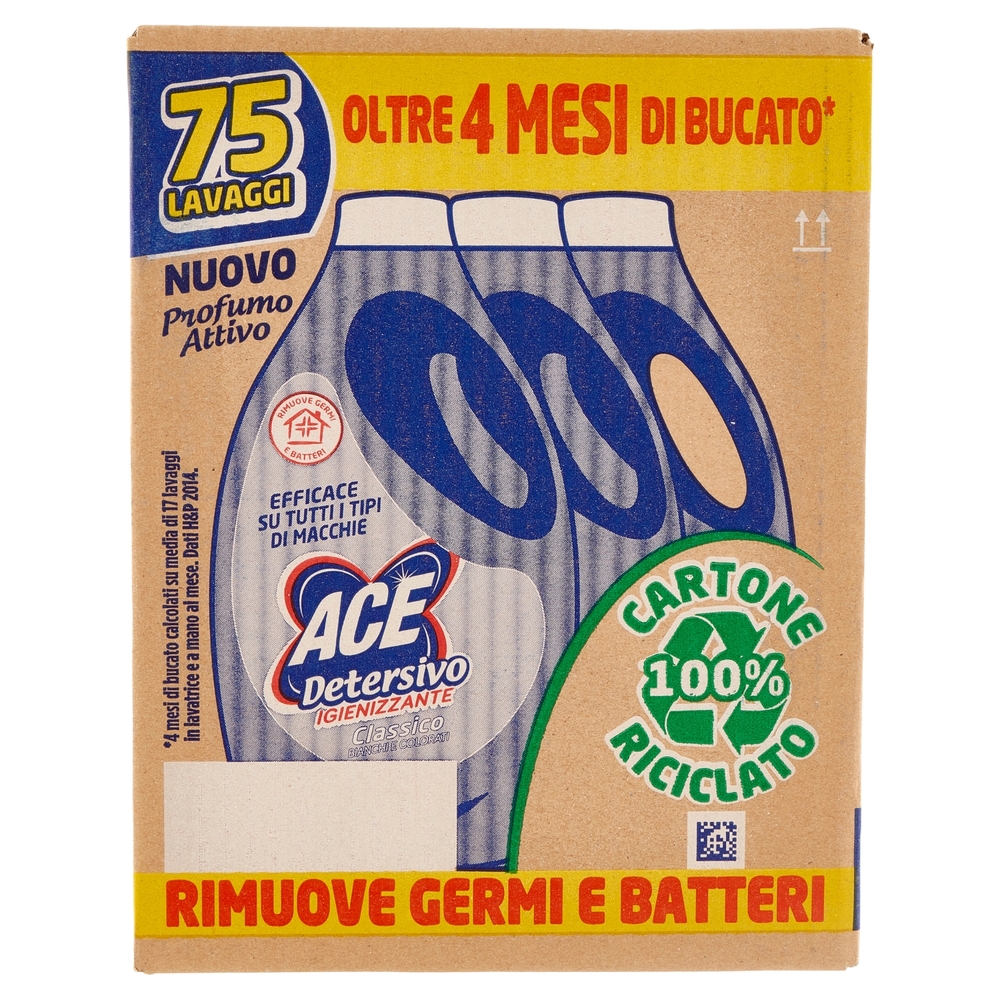 Ace Detersivo Liquido Classico Igienizzante 3 x 25 Lavaggi 3 x 1375 ml
